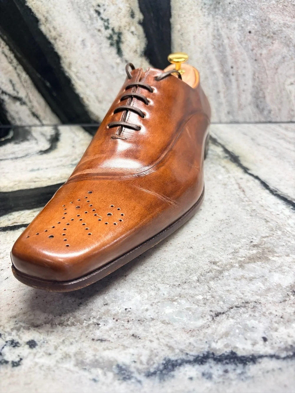 Santoni Fatte a Mano Brown Leather Oxford Shoes Men’s 9.5 Hand Made Italy